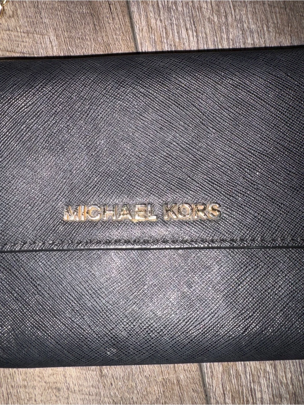 Michael Kors Black Leather Crossbody with Gold Chain Accents